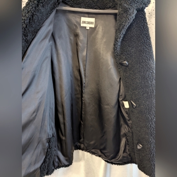 John Caruana Black Sherpa Coat Button Lined Warm Winter size Large - Picture 5 of 5